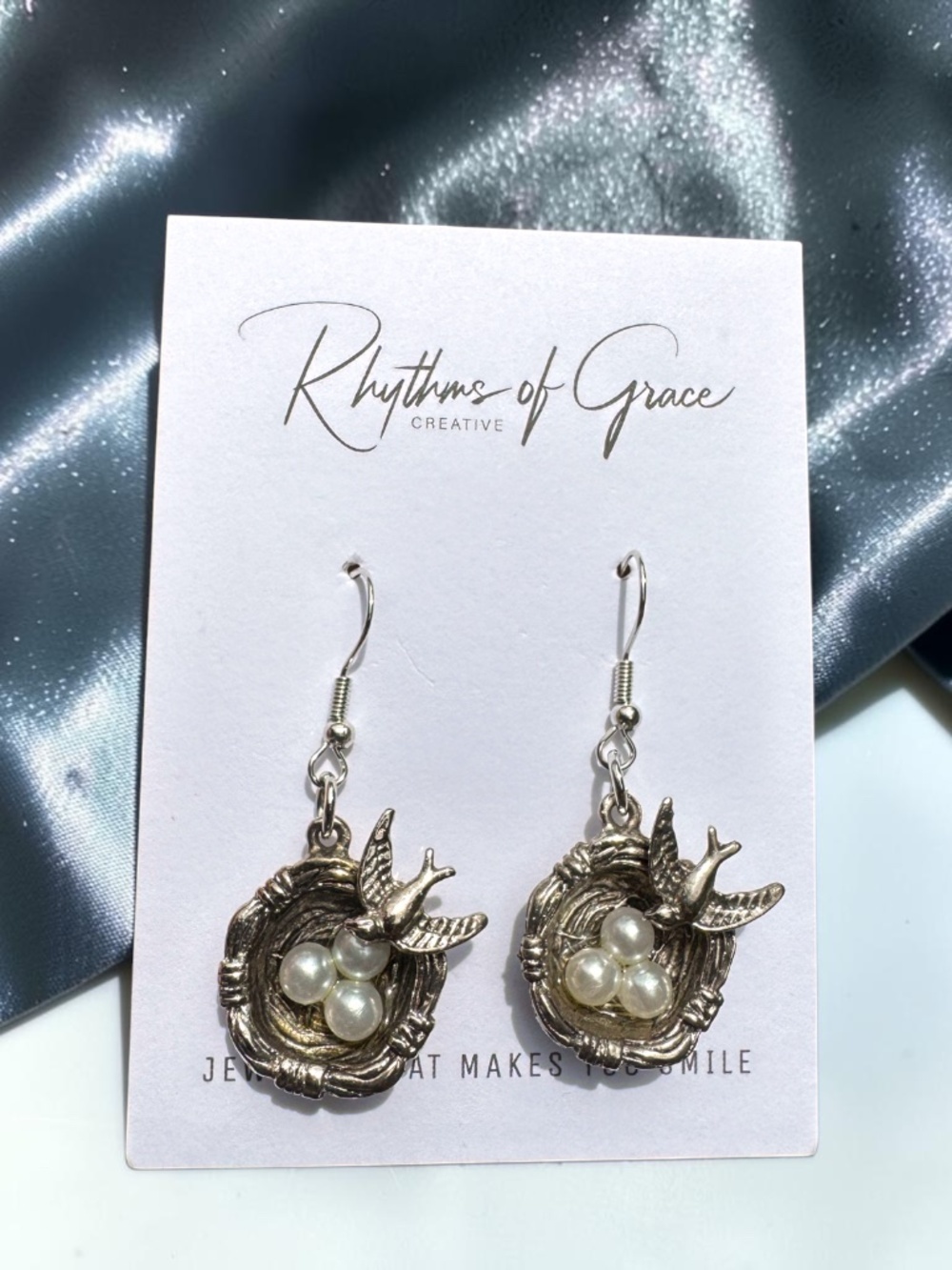 Bird Nest Faux Pearl Egg Dangle Earrings NWT